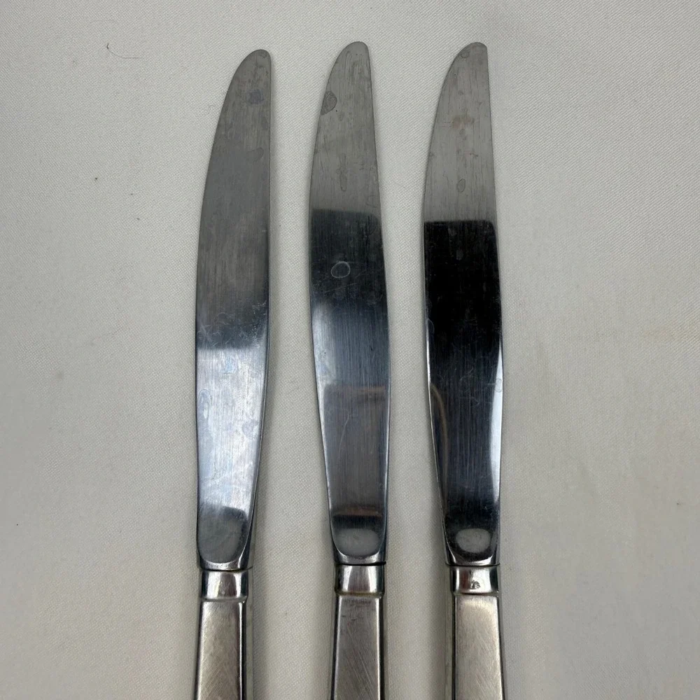 Vintage Stainless Steel Rose Floral Dinner Knives Set of 3 Silverware Flatware
